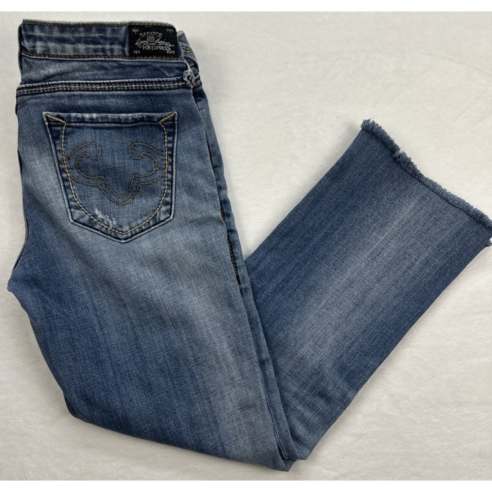 REROCK For Express Womens Low Rise Straight Leg Cropped/Capri Distressed Denim